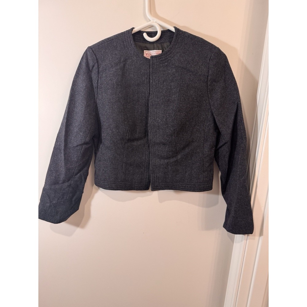 Pendleton Petite Women's Virgin 100% Wool Collar Open Blazer Size 6 P Gray